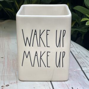 Rae Dunn Wake Up Make Up Vanity Organizer Brush Holder Ceramic Artisan Magenta